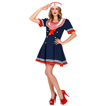 "MATROSIN" (Kleid, Netzunterrock, Mütze) – Vorderansicht