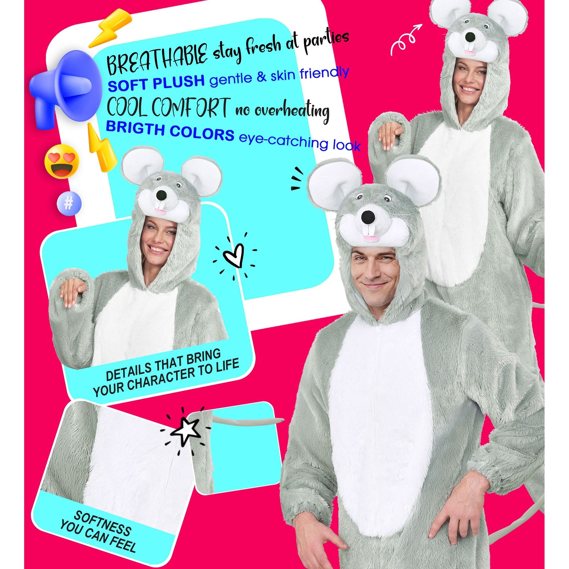 "MAUS EXTRA WEICHES PLÜSCHKOSTÜM" (Overall mit Kapuze) – Ansicht 7