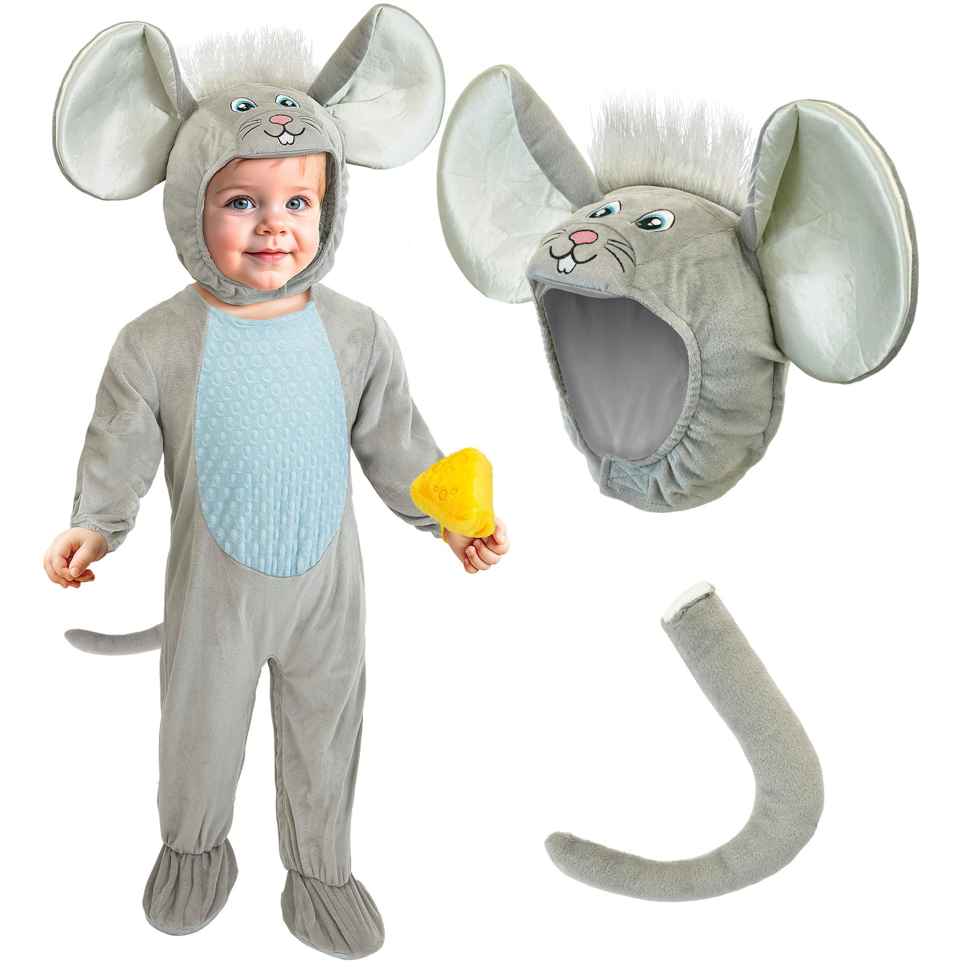 "MAUS" (Overall, Kapuze mit Kopf, Käse) – Detailansicht