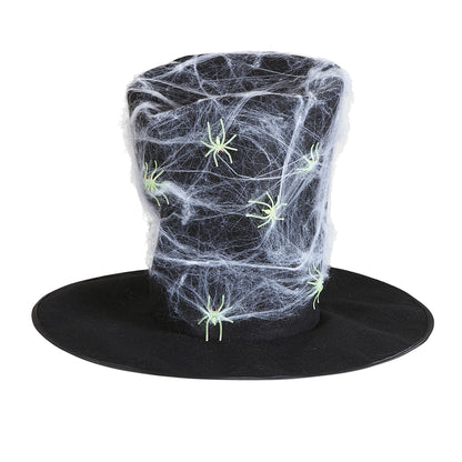 "MAXI ZYLINDERHUT MIT SPINNENWEBEN & SPINNEN GLOW-IN-THE-DARK" 30 cm – Vorderansicht