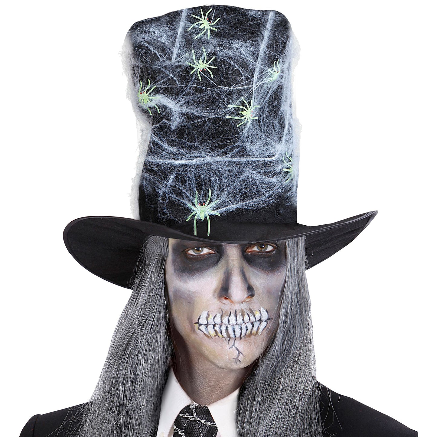 "MAXI ZYLINDERHUT MIT SPINNENWEBEN & SPINNEN GLOW-IN-THE-DARK" 30 cm – Ansicht 3