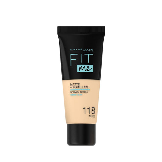 Maybelline Maybelline, Fit Me Matte + Poreless, Flüssige Grundierung, 118, Nackt, 30 ml Regular