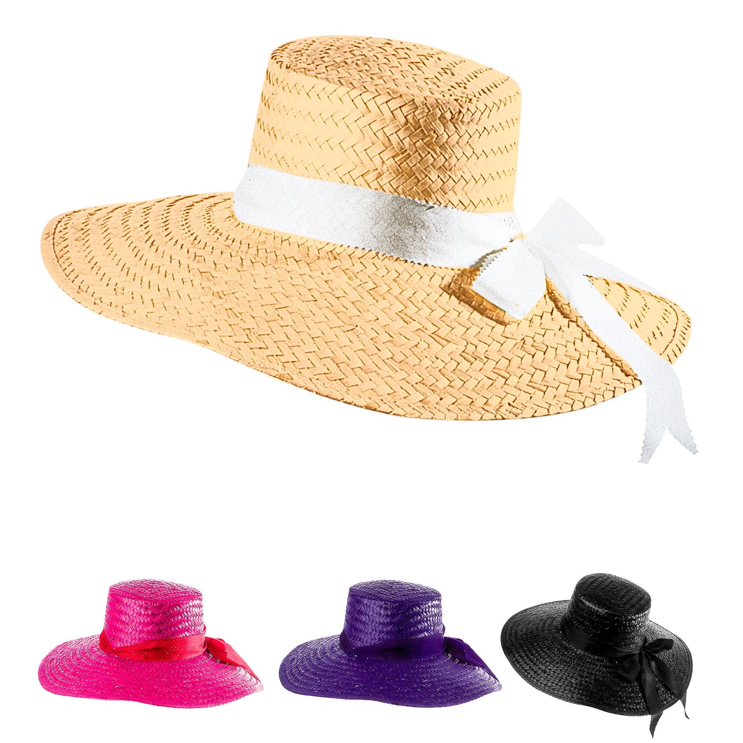"MAYFAIR LADY STROHHUT MIT SCHLEIFE" 4 Farben sort – Vorderansicht