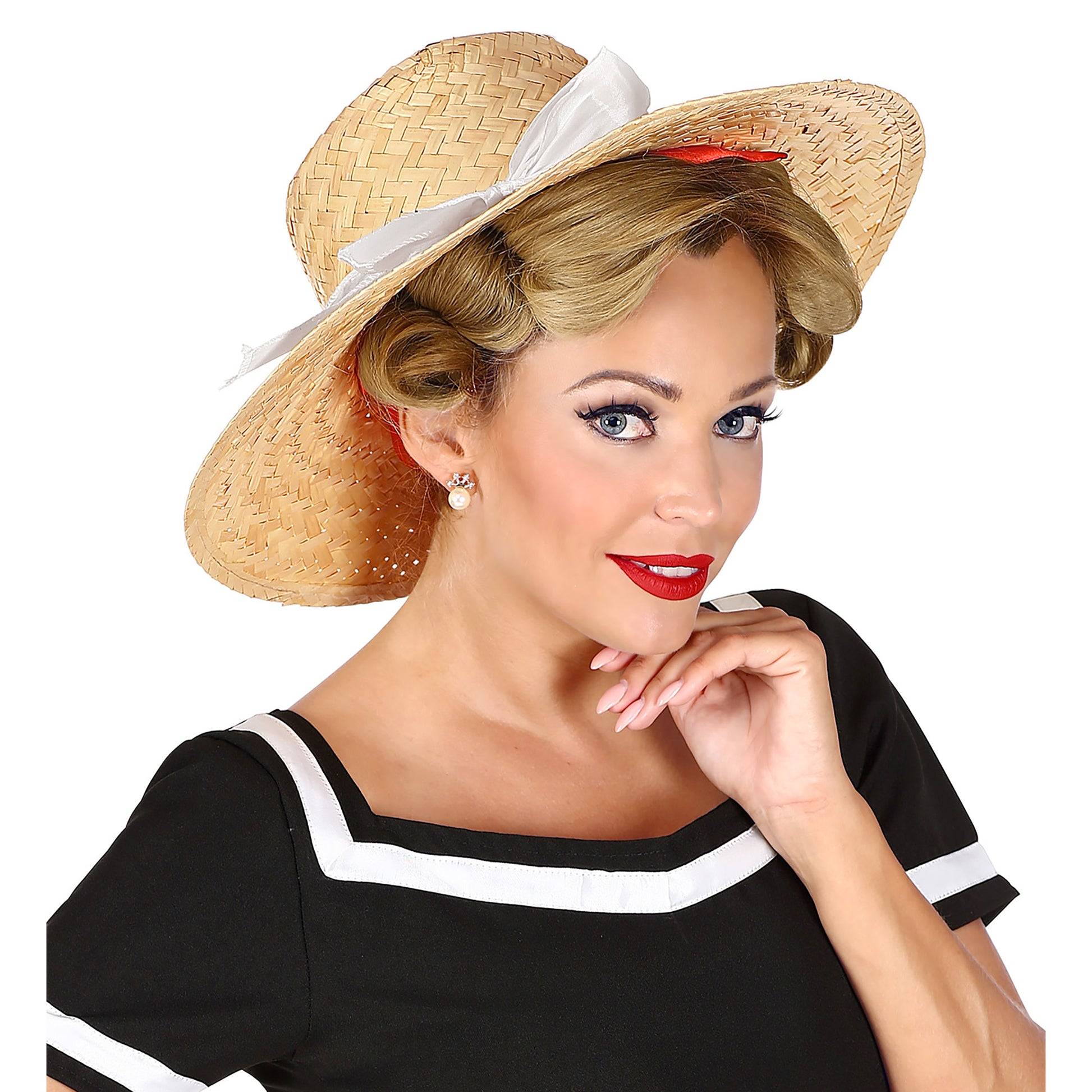 "MAYFAIR LADY STROHHUT MIT SCHLEIFE" 4 Farben sort – Detailansicht
