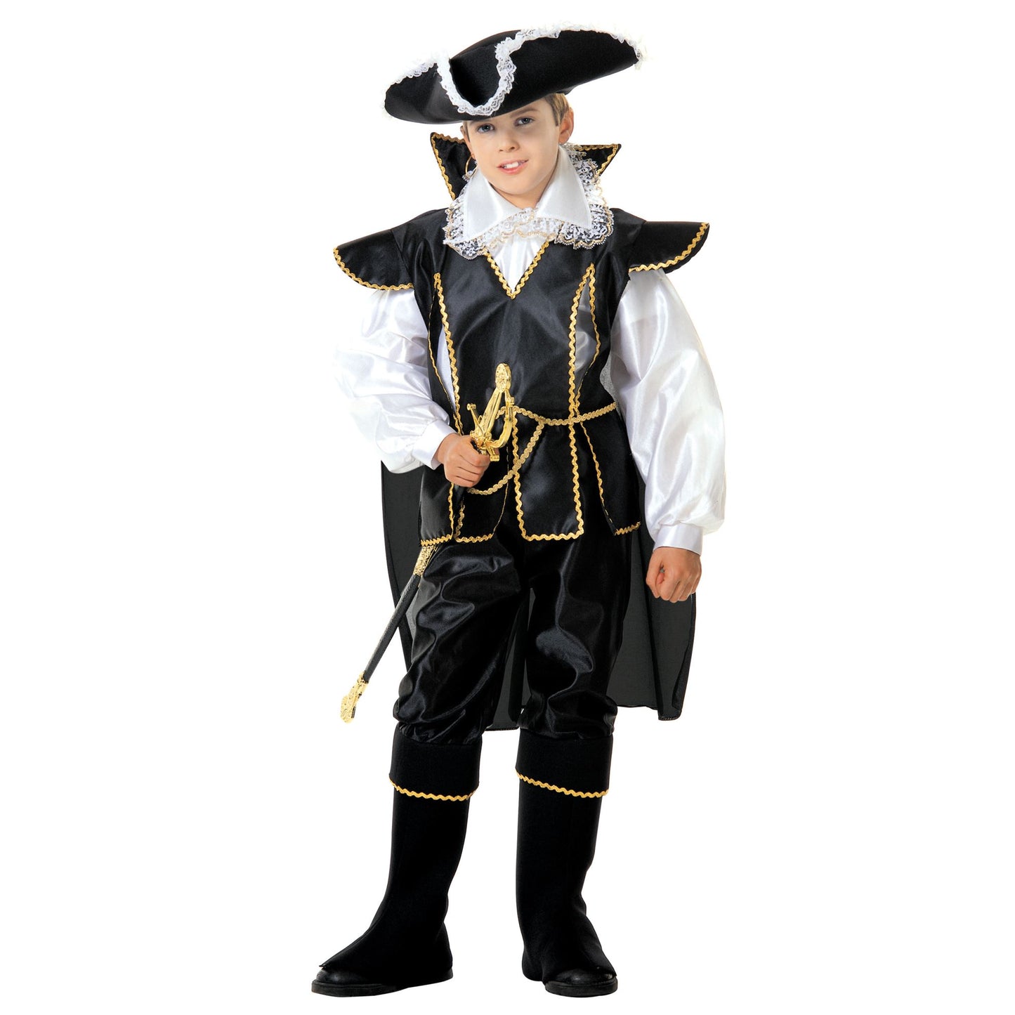 "MEERESPIRAT" (Hemd, Coat mit Umhang, Hose mit Überstiefel, Hut) – Vorderansicht