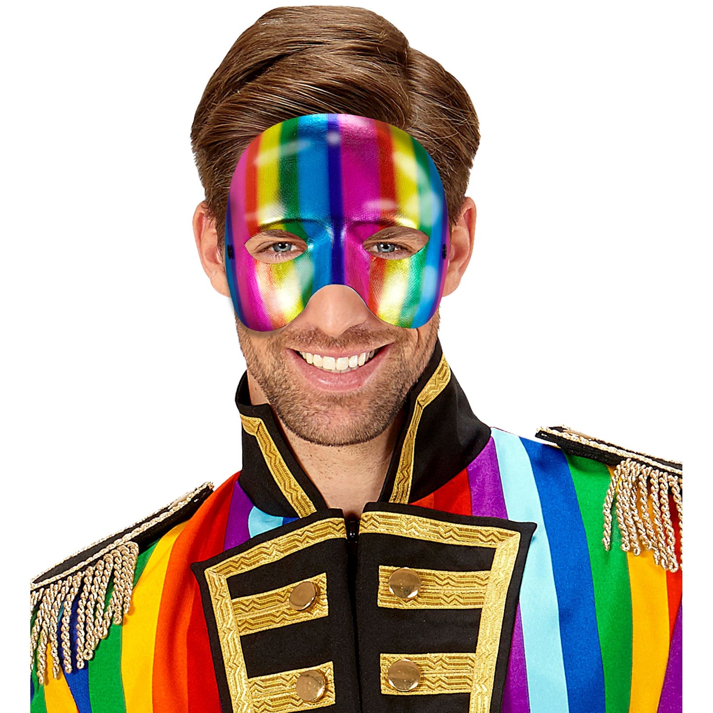 "METALLFARBENE UNISEX MASKE OHNE KINN IN REGENBOGENFARBE" – Detailansicht