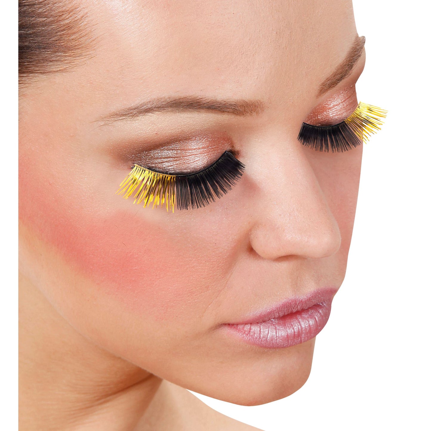 "METALLISIERTE CELEBRITY WIMPERN" mit Klebstofftube - sort. schwarz-gold und schwarz-silber – Detailansicht