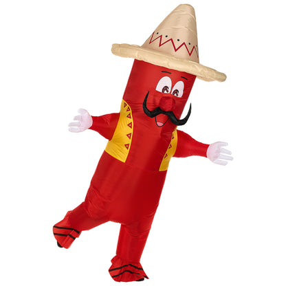 "MEXIKANISCHE CHILI" (aufblasbares Kostüm m. integriertem Gebläse & Maske mit Sombrero) – Detailansicht