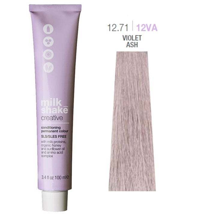 Milk Shake, Creative, Ohne SLS/SLES, Permanente Haarfarbe, 12.7112VA Violet Ash, 100 ml