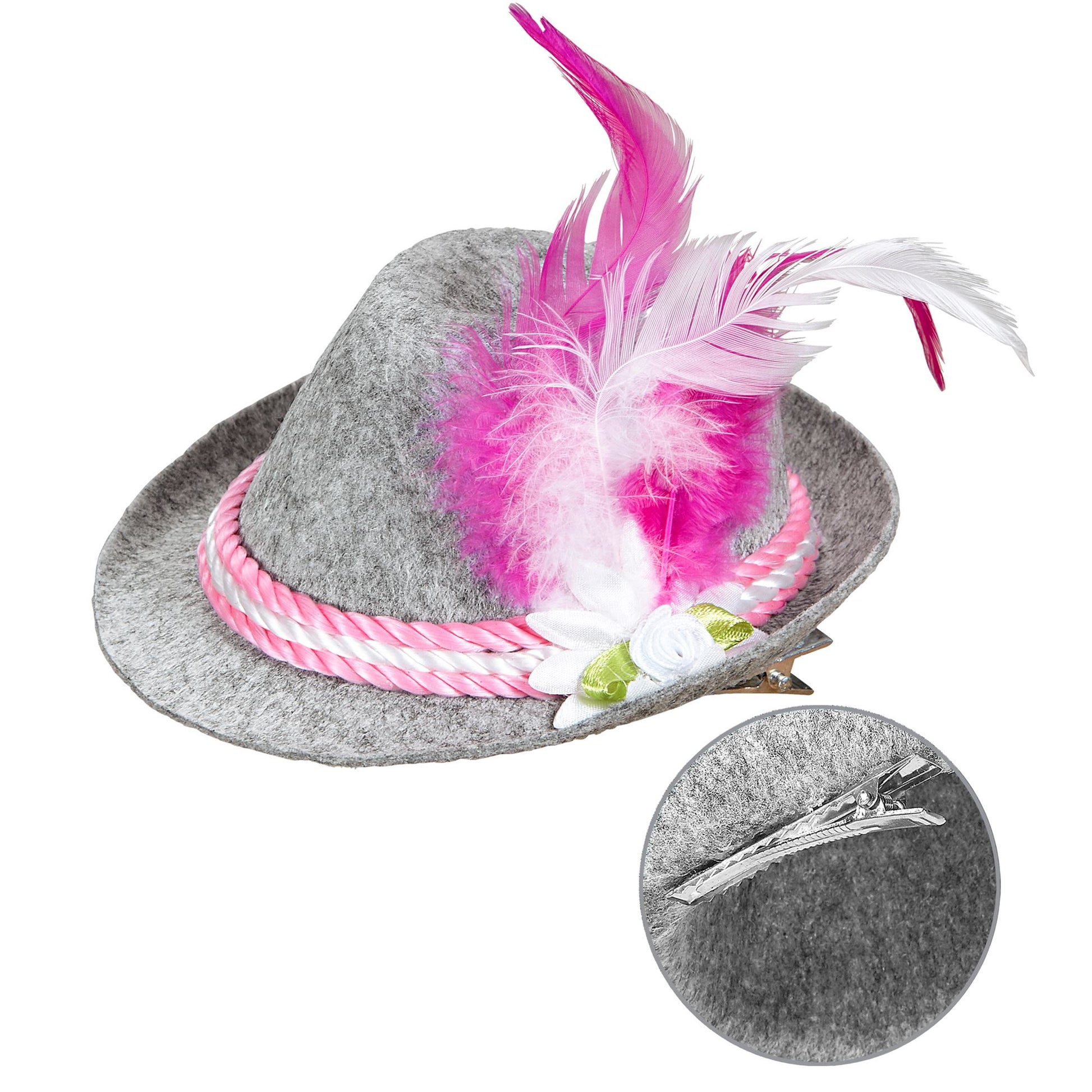 "MINIFEDORA BAYRISCH MIT EDELWEISS& FEDERN" Filz – Vorderansicht