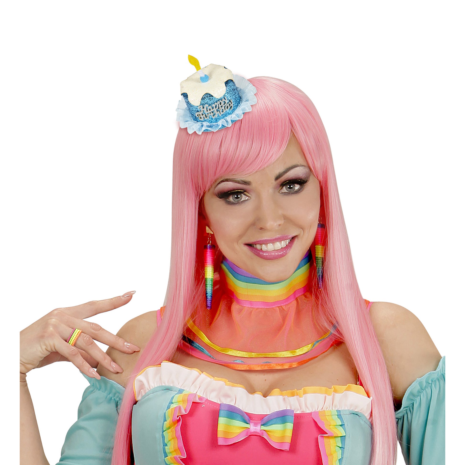 "MINIHÜTE HAPPY BIRTHDAY MIT HAARCLIP" 4 Farben sortiert – Detailansicht