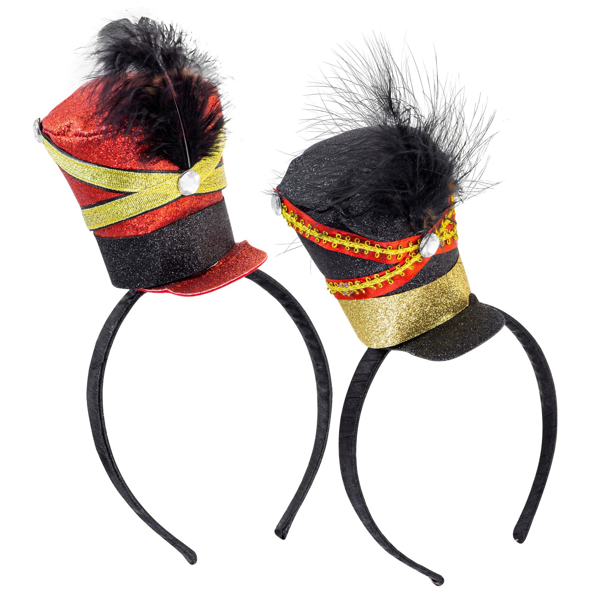 "MINIHUT MAJORETTE MIT JUWEL & FEDERN UND " 2 Farben sortiert – Vorderansicht