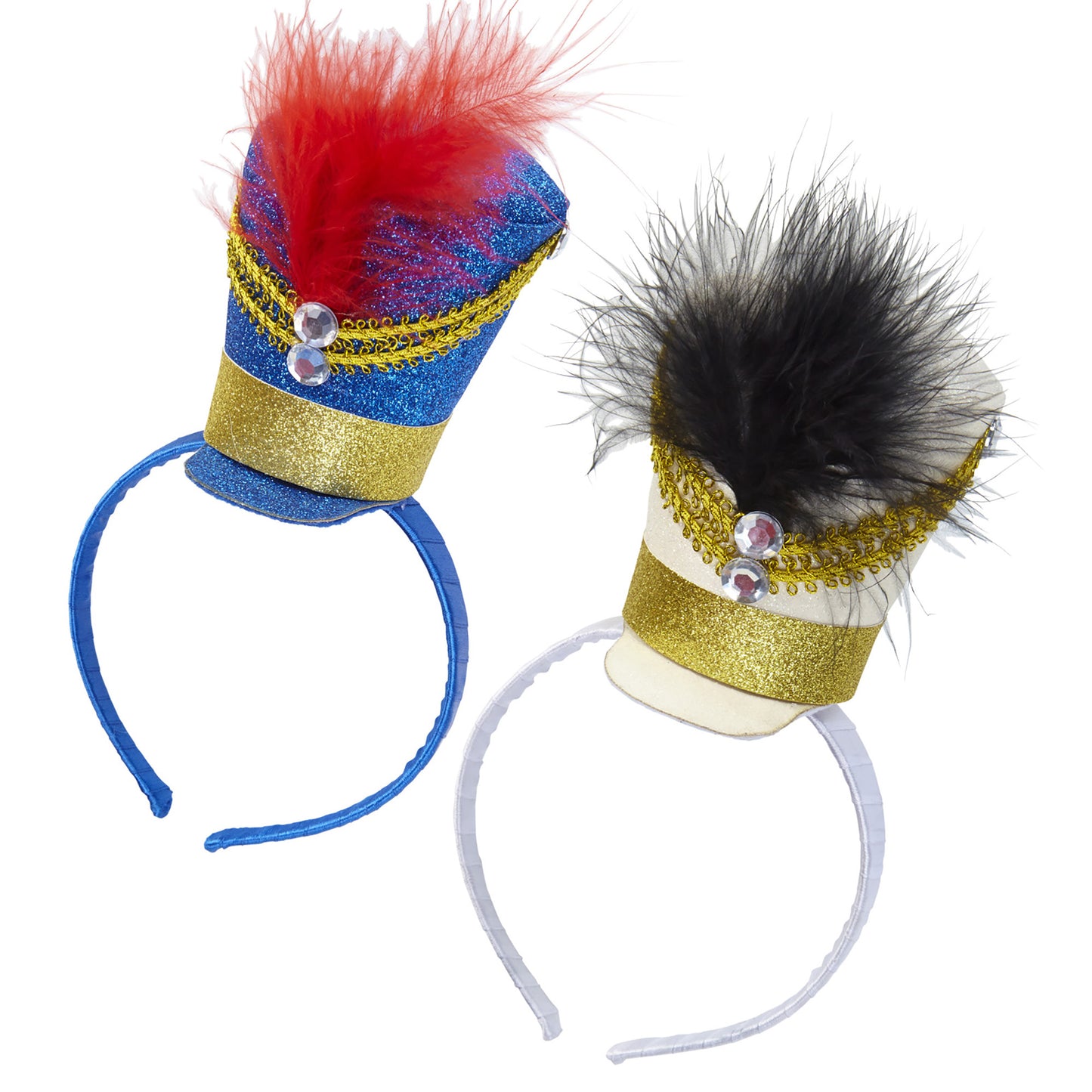 "MINIHUT MAJORETTE MIT JUWEL & FEDERN UND " 2 Farben sortiert – Vorderansicht