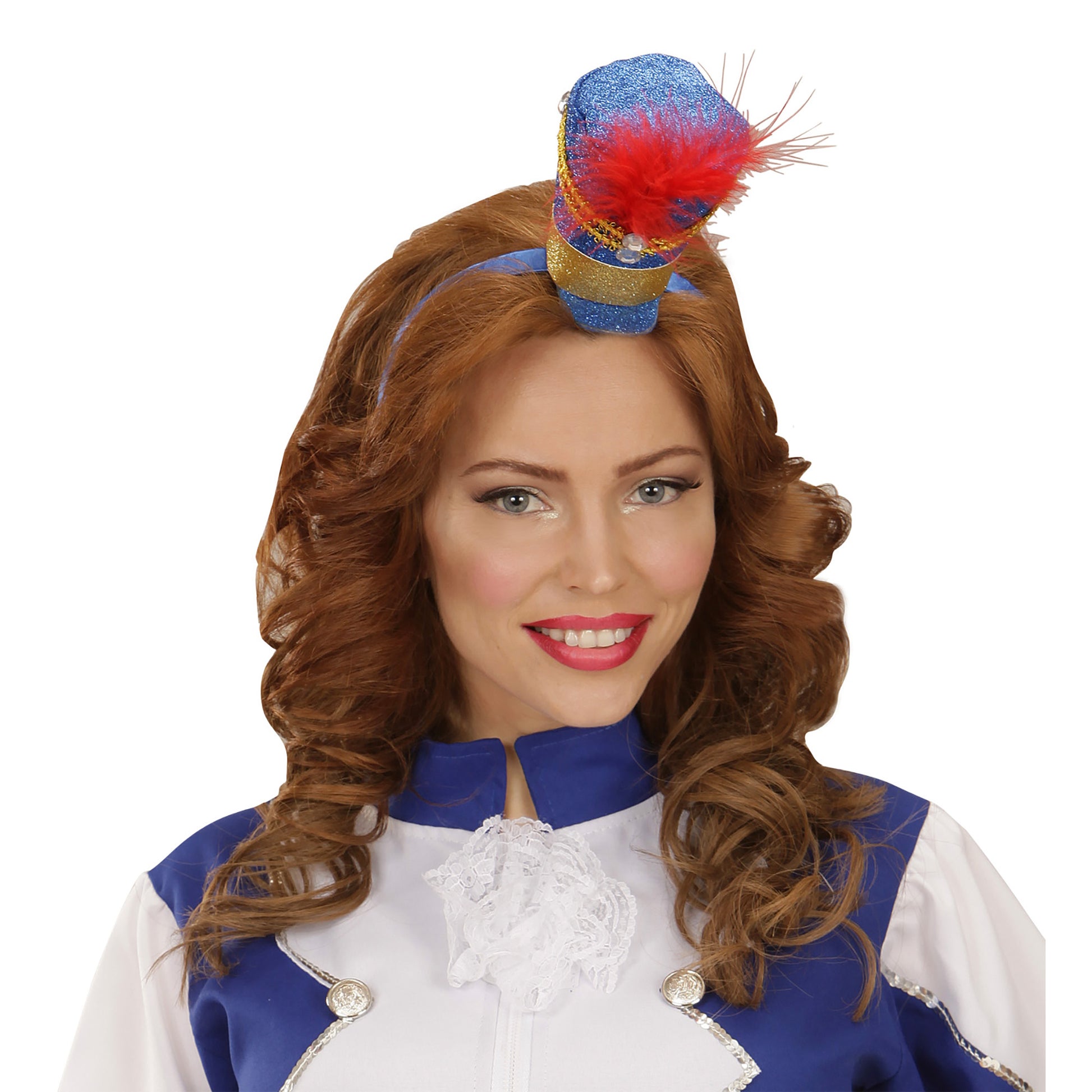 "MINIHUT MAJORETTE MIT JUWEL & FEDERN UND " 2 Farben sortiert – Detailansicht
