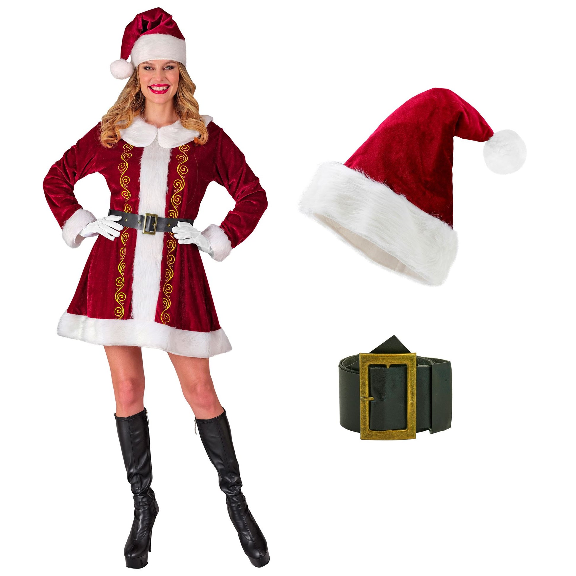 "MISS CLAUS" (Kleid, Gürtel, Hut) – Detailansicht