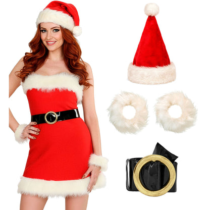 "MISS SANTA" aus Flanell (Kleid, Gürtel, Hut, Armbänder aus Plüsch) – Detailansicht
