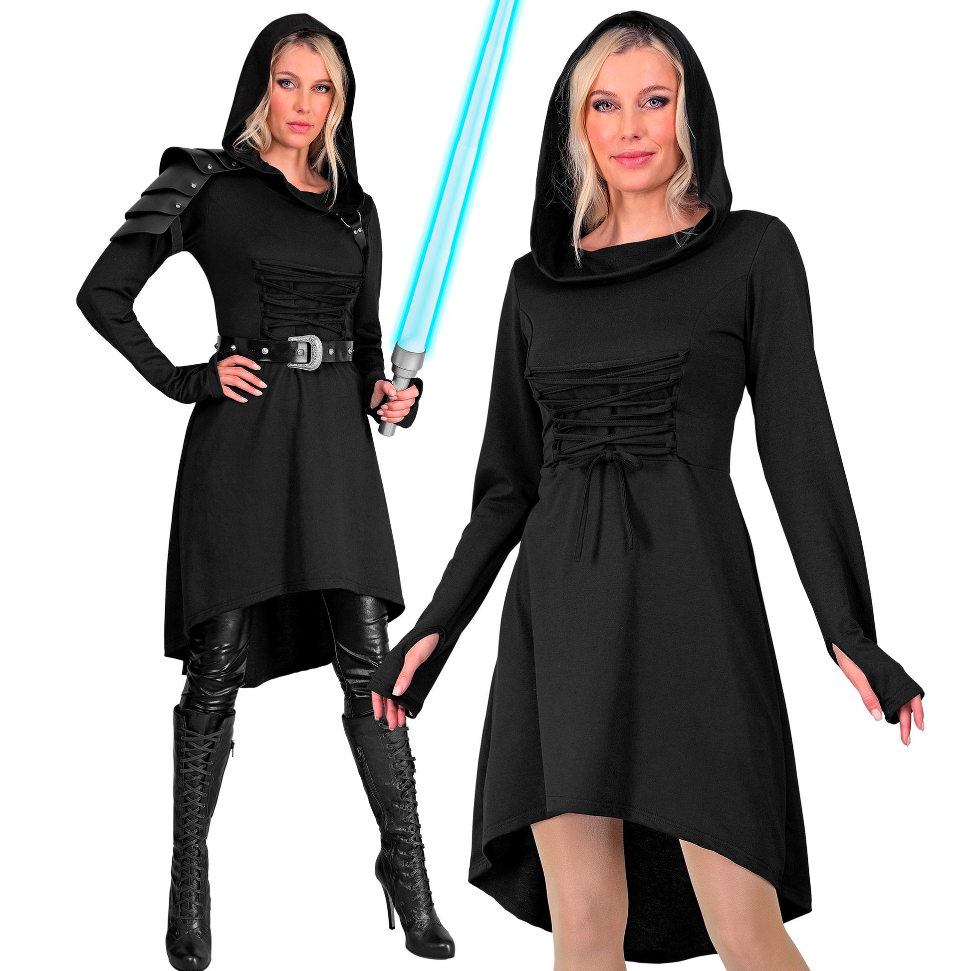 "MITTELALTER / GOTHIKKLEID ZUM SCHNÜREN" (Kleid mit Kapuze) – Vorderansicht