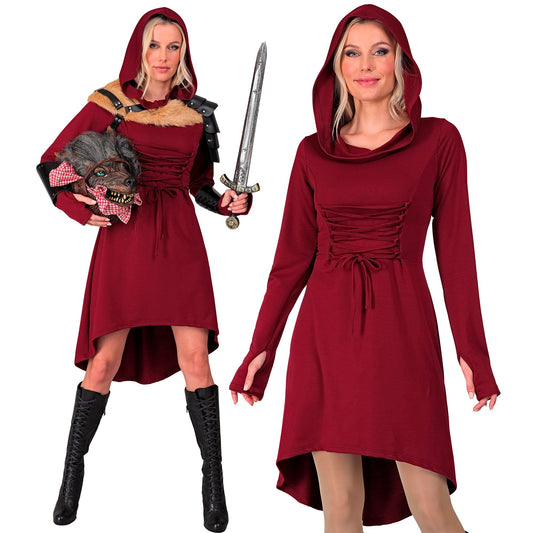 "MITTELALTER / GOTHIKKLEID ZUM SCHNÜREN" (Kleid mit Kapuze) – Vorderansicht