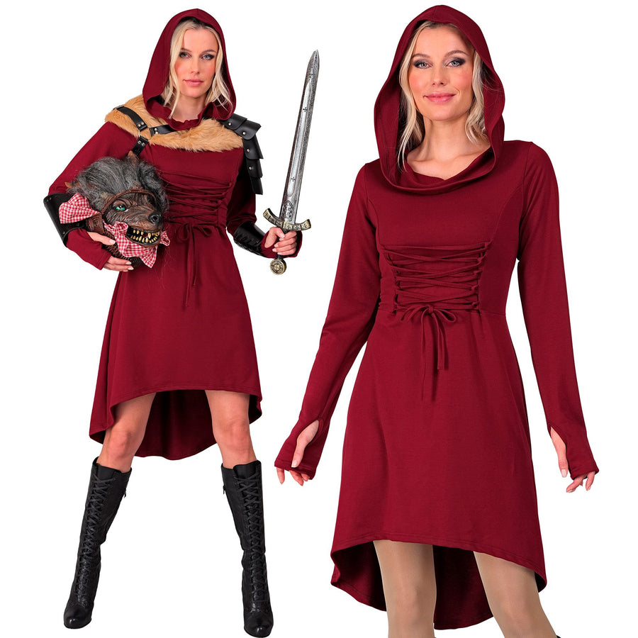 "MITTELALTER / GOTHIKKLEID ZUM SCHNÜREN" (Kleid mit Kapuze) – Vorderansicht