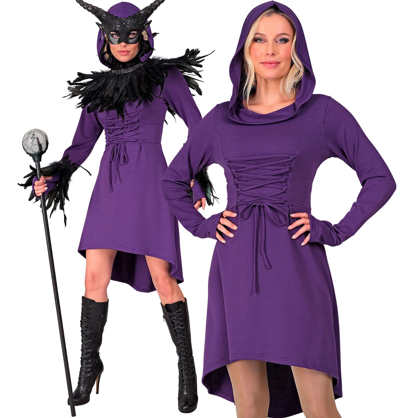 "MITTELALTER / GOTHIKKLEID ZUM SCHNÜREN" (Kleid mit Kapuze) – Vorderansicht