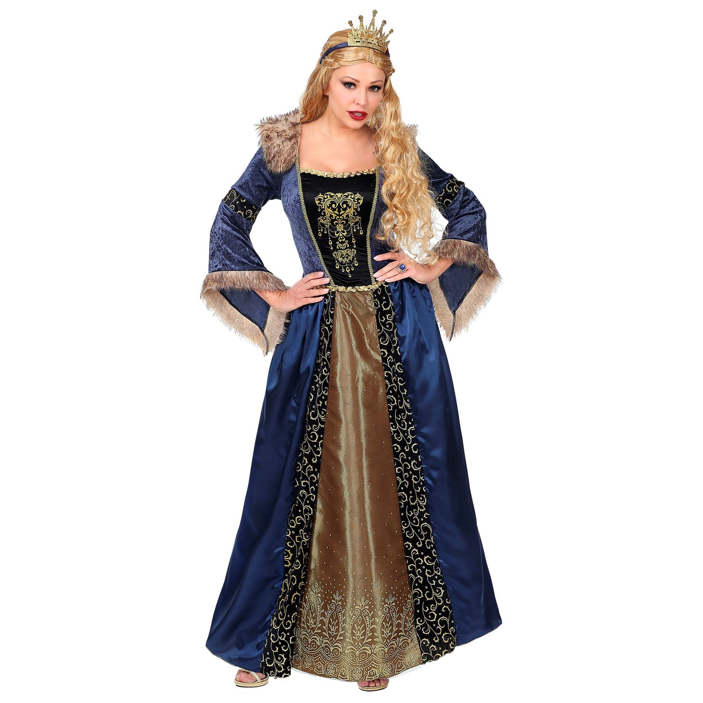 "MITTELALTER KÖNIGIN" (Kleid mit Unterrock & Reifrock, Krone) – Vorderansicht