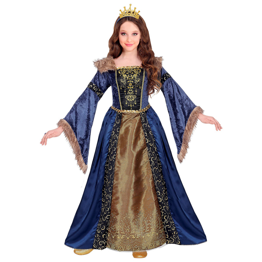 "MITTELALTER KÖNIGIN" (Kleid mit Unterrock & Reifrock, Krone) – Vorderansicht