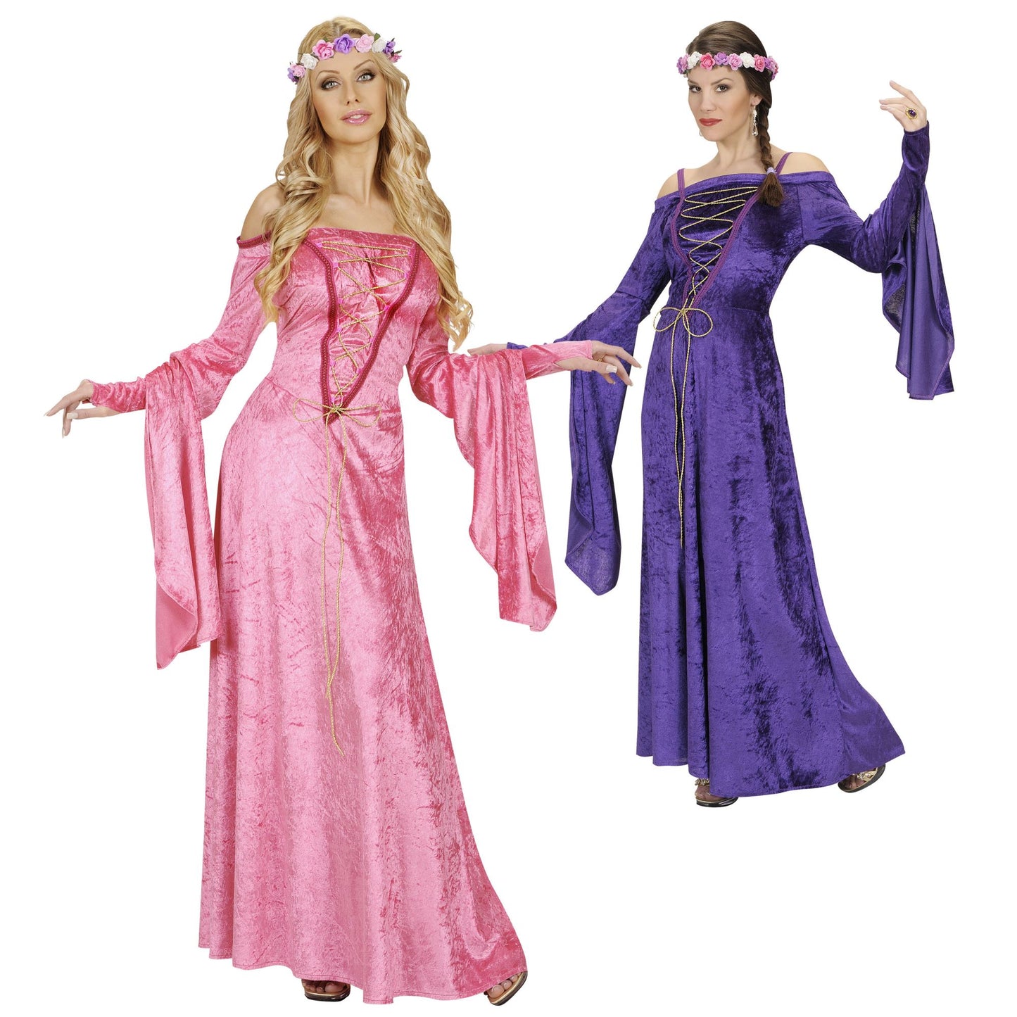 "MITTELALTER MÄDCHEN" aus Samt - in 2 Farben sort. (Kleid, Kopfbedeckung) – Vorderansicht