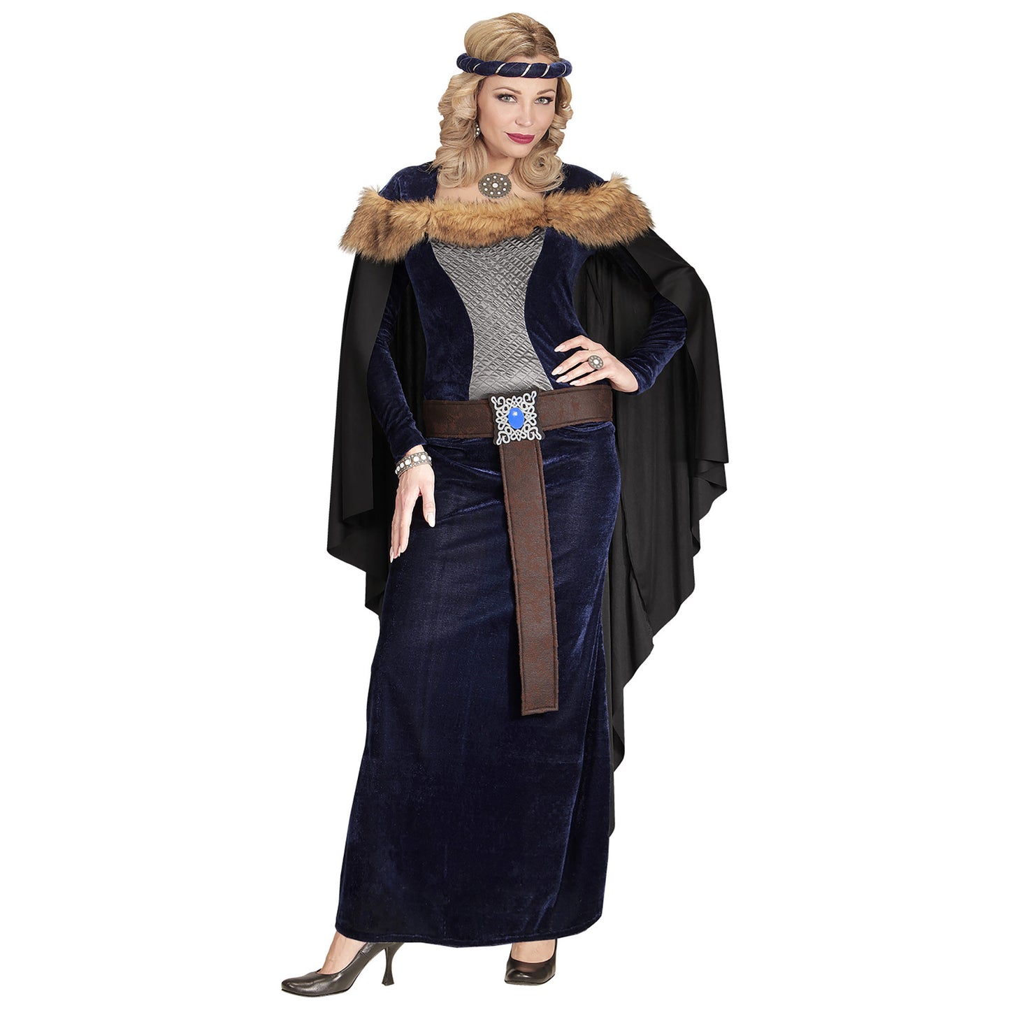 "MITTELALTER PRINZESSIN" (Kleid mit Umhang, Gürtel, Kopfschmuck) – Vorderansicht