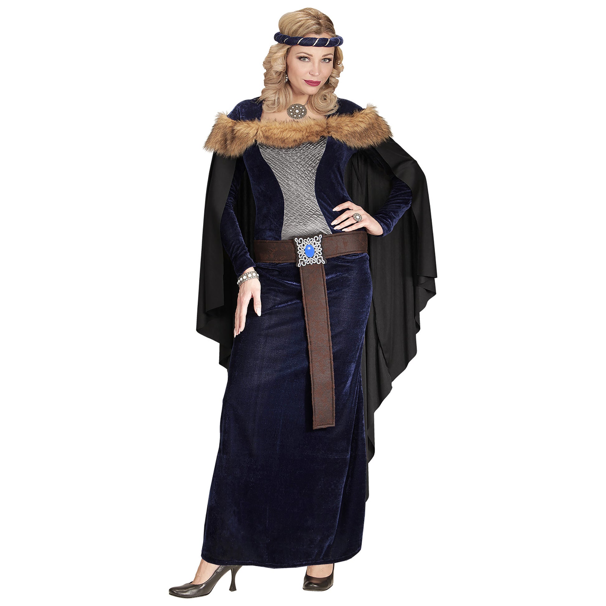 "MITTELALTER PRINZESSIN" (Kleid mit Umhang, Gürtel, Kopfschmuck) – Vorderansicht