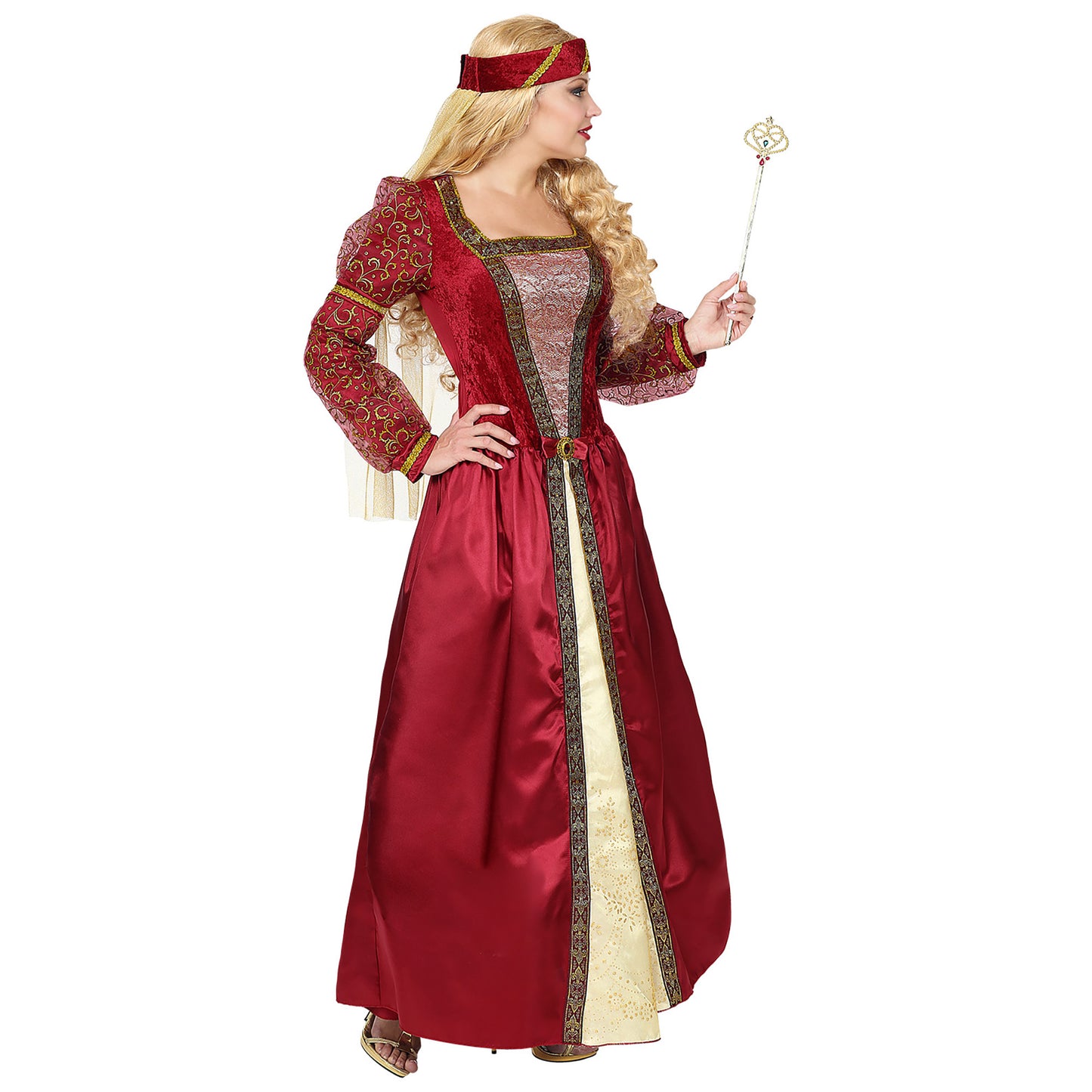 "MITTELALTER PRINZESSIN" (Kleid mit Unterrock & Reifrock, Kopfschmuck mit Schleier) – Detailansicht