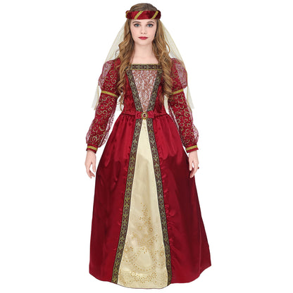 "MITTELALTER PRINZESSIN" (Kleid mit Unterrock & Reifrock, Kopfschmuck mit Schleier) – Vorderansicht