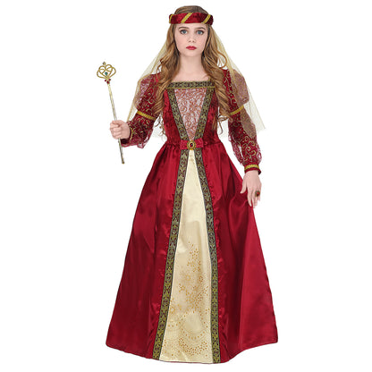 "MITTELALTER PRINZESSIN" (Kleid mit Unterrock & Reifrock, Kopfschmuck mit Schleier) – Detailansicht