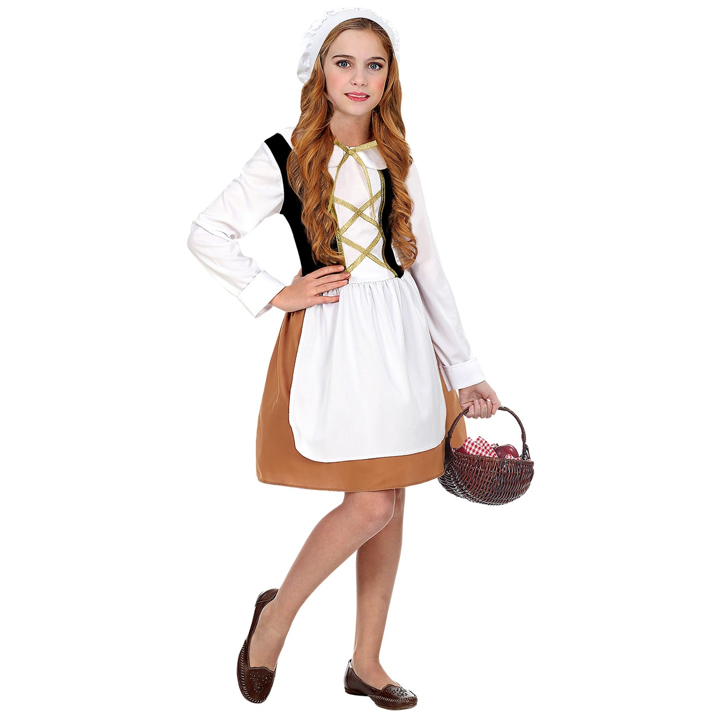 "MITTELALTERLICHE MAGD" (Kleid, Haube) – Vorderansicht