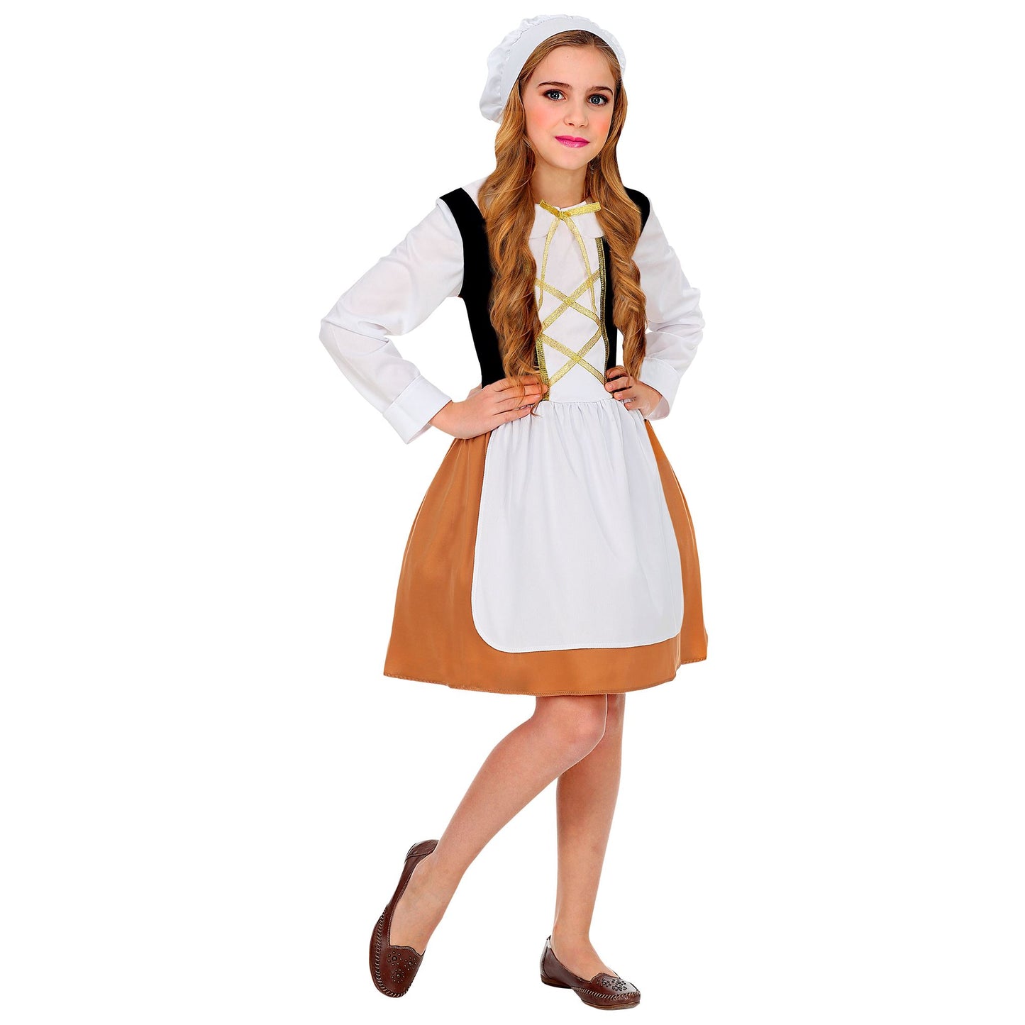 "MITTELALTERLICHE MAGD" (Kleid, Haube) – Detailansicht