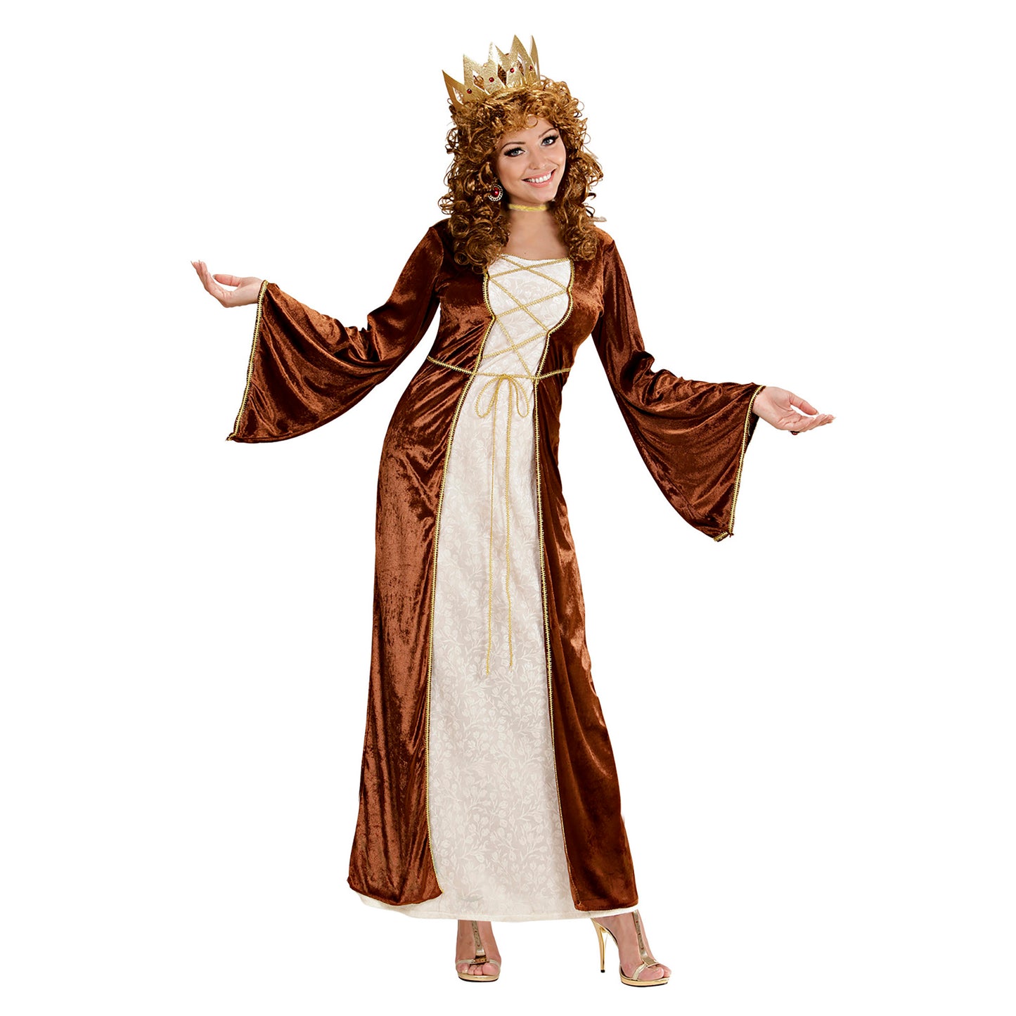 "MITTELALTERLICHE PRINZESSIN" (Kleid, Halsband, Krone mit Edelsteinen) – Vorderansicht