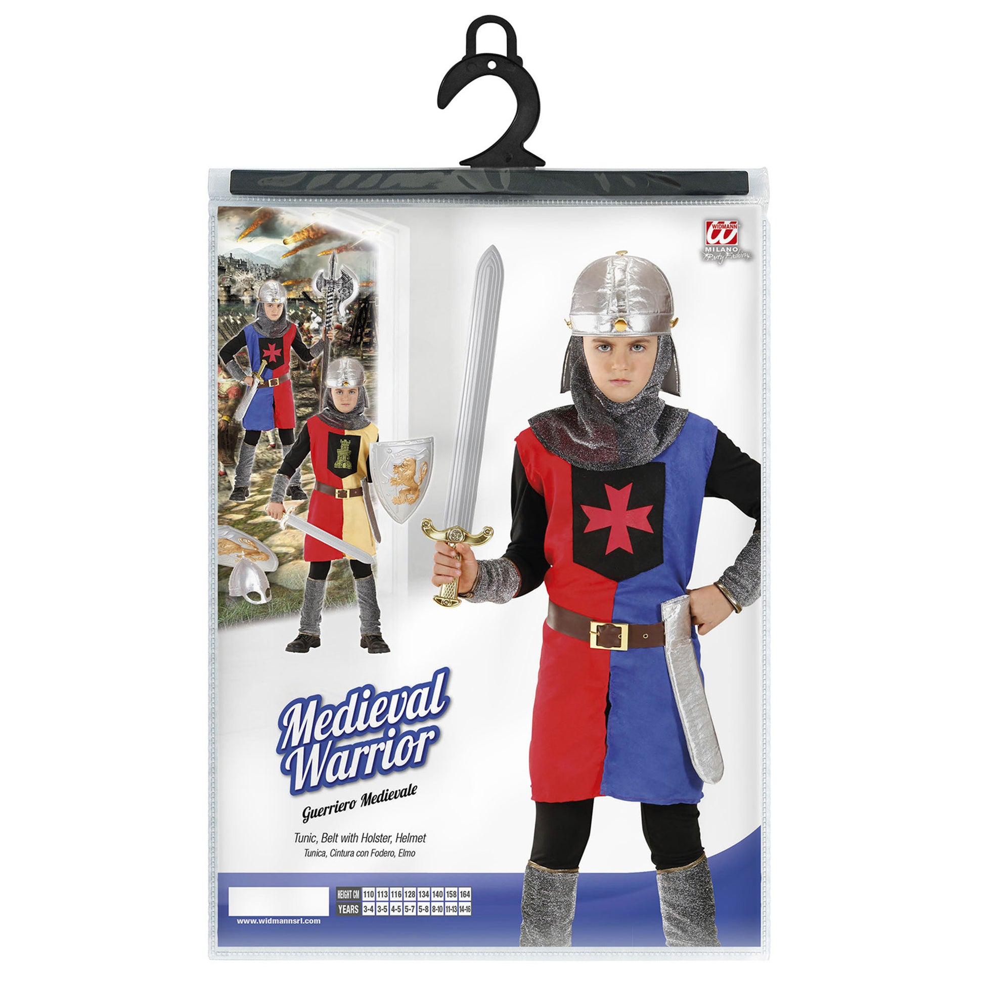 "MITTELALTERLICHE RITTER" in 2 Farben sort. - (Tunica, Gürtel mit Tasche, Helm) – Ansicht 4