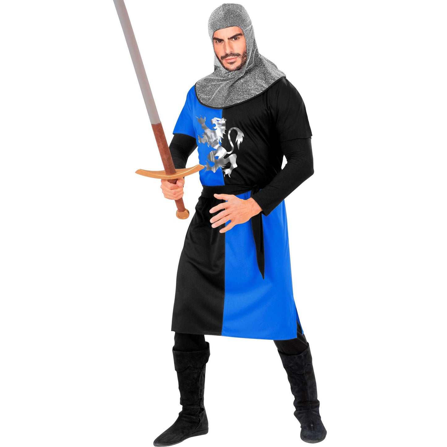 "MITTELALTERLICHER KRIEGER" - blau (Coat, Gürtel, Kapuze) – Vorderansicht