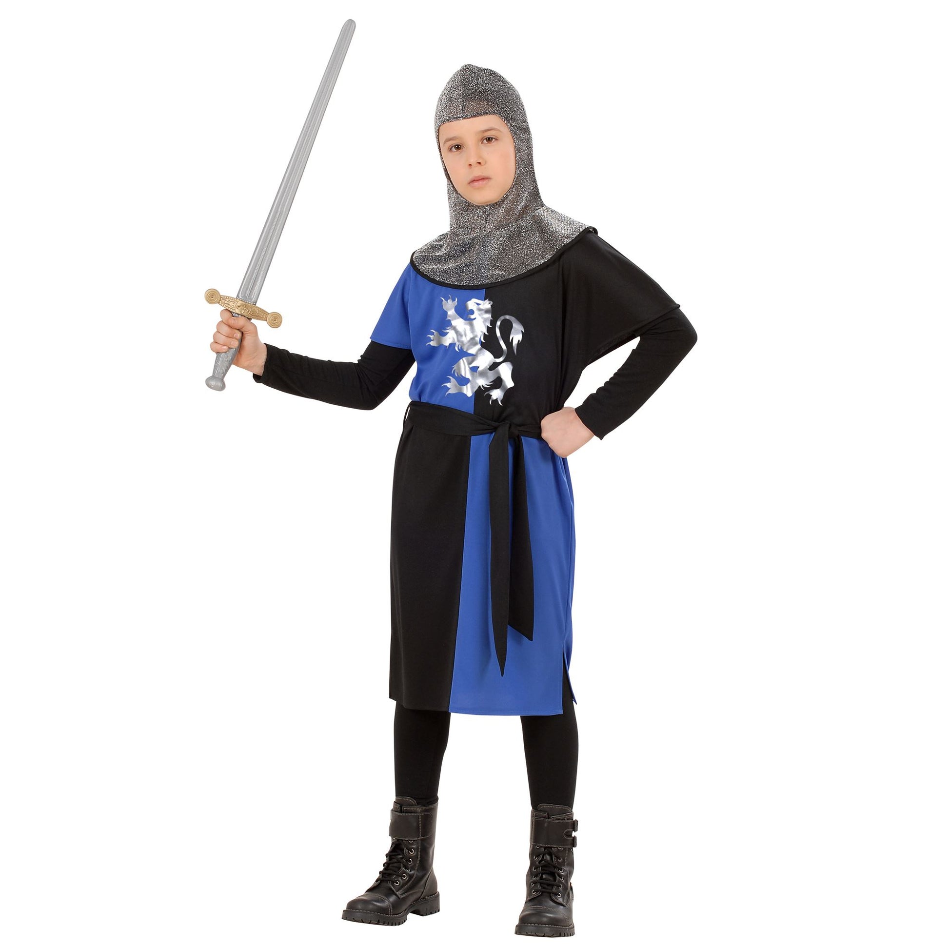 "MITTELALTERLICHER KRIEGER" - blau (Coat, Gürtel, Kapuze) – Vorderansicht