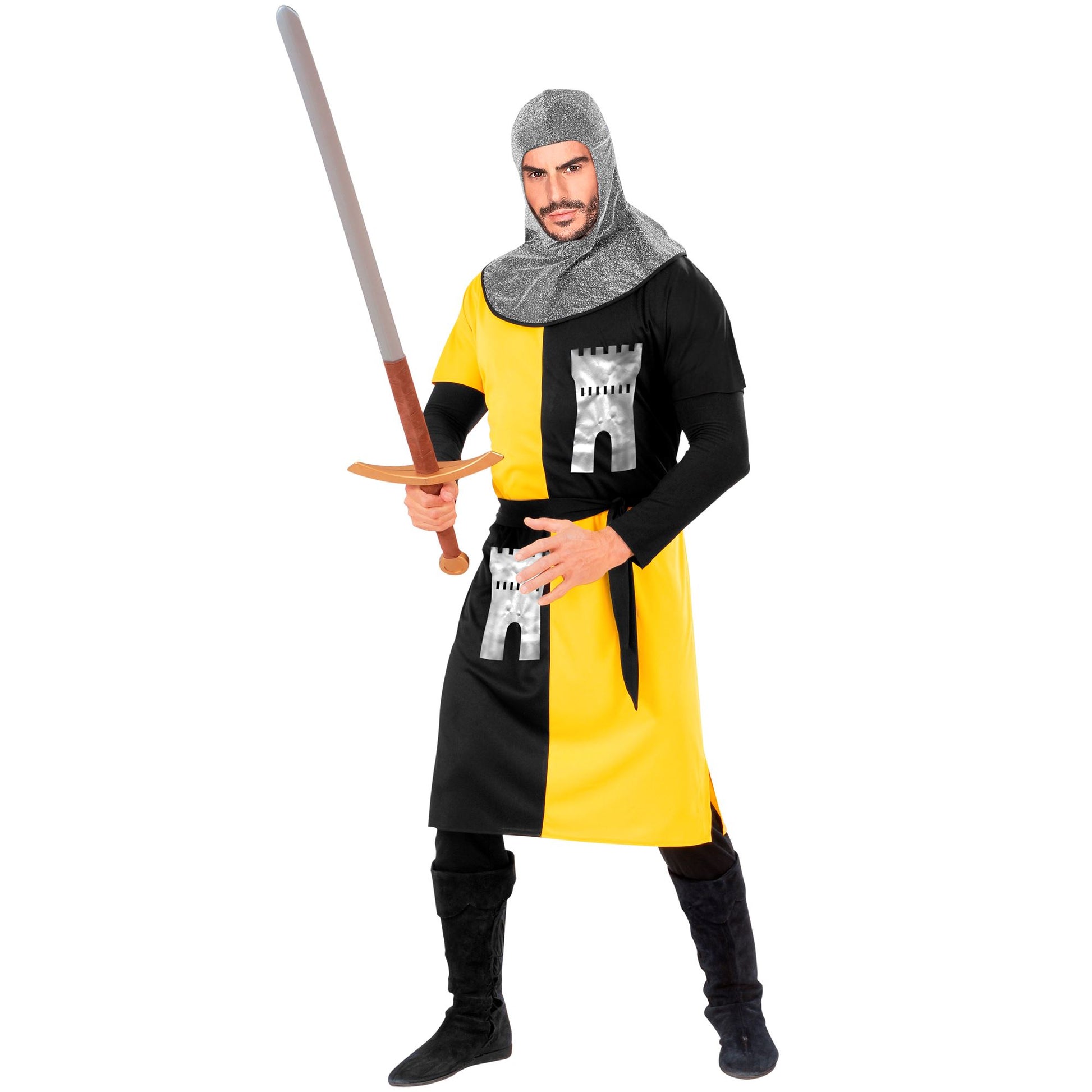 "MITTELALTERLICHER KRIEGER" - gelb (Coat, Gürtel, Kapuze) – Vorderansicht