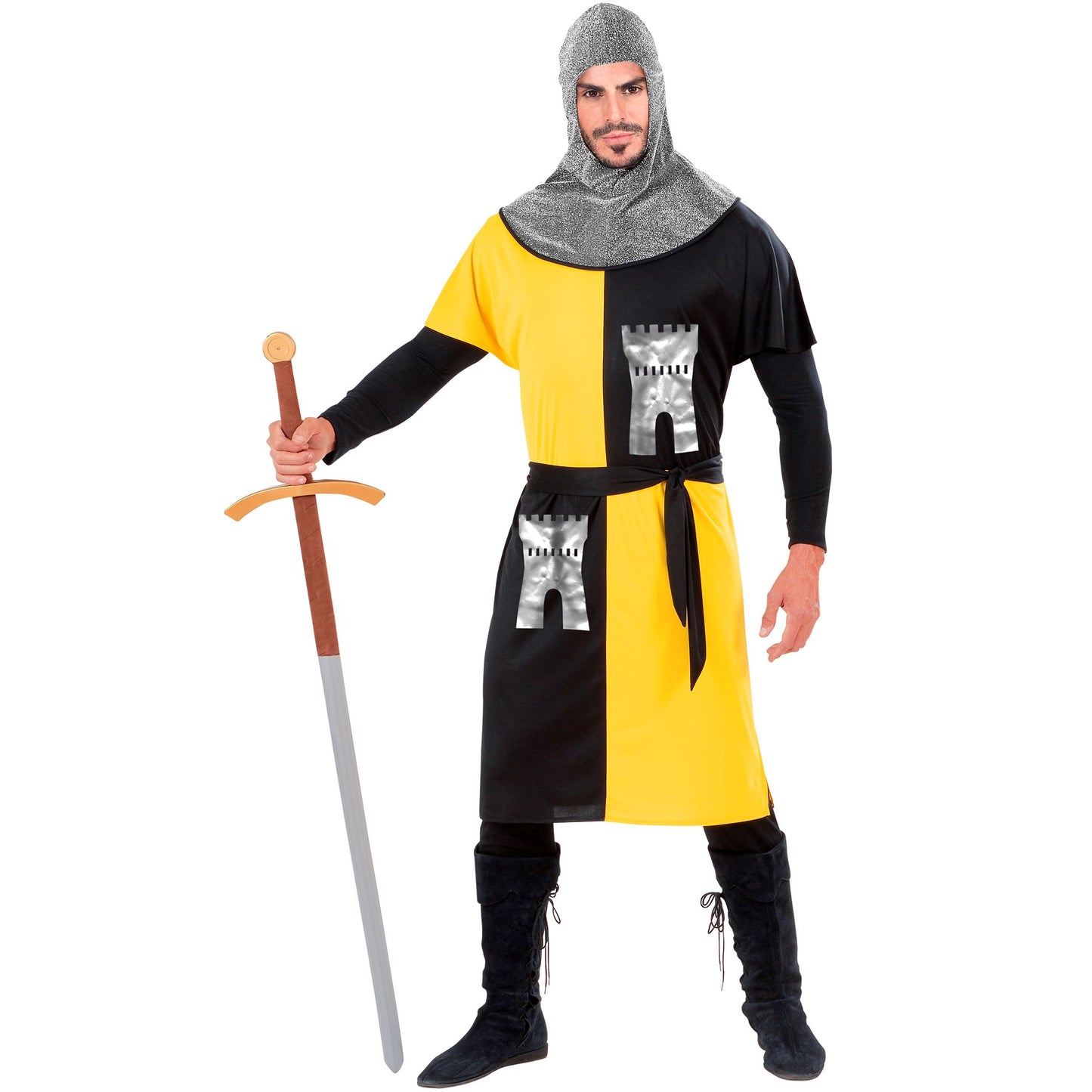 "MITTELALTERLICHER KRIEGER" - gelb (Coat, Gürtel, Kapuze) – Detailansicht