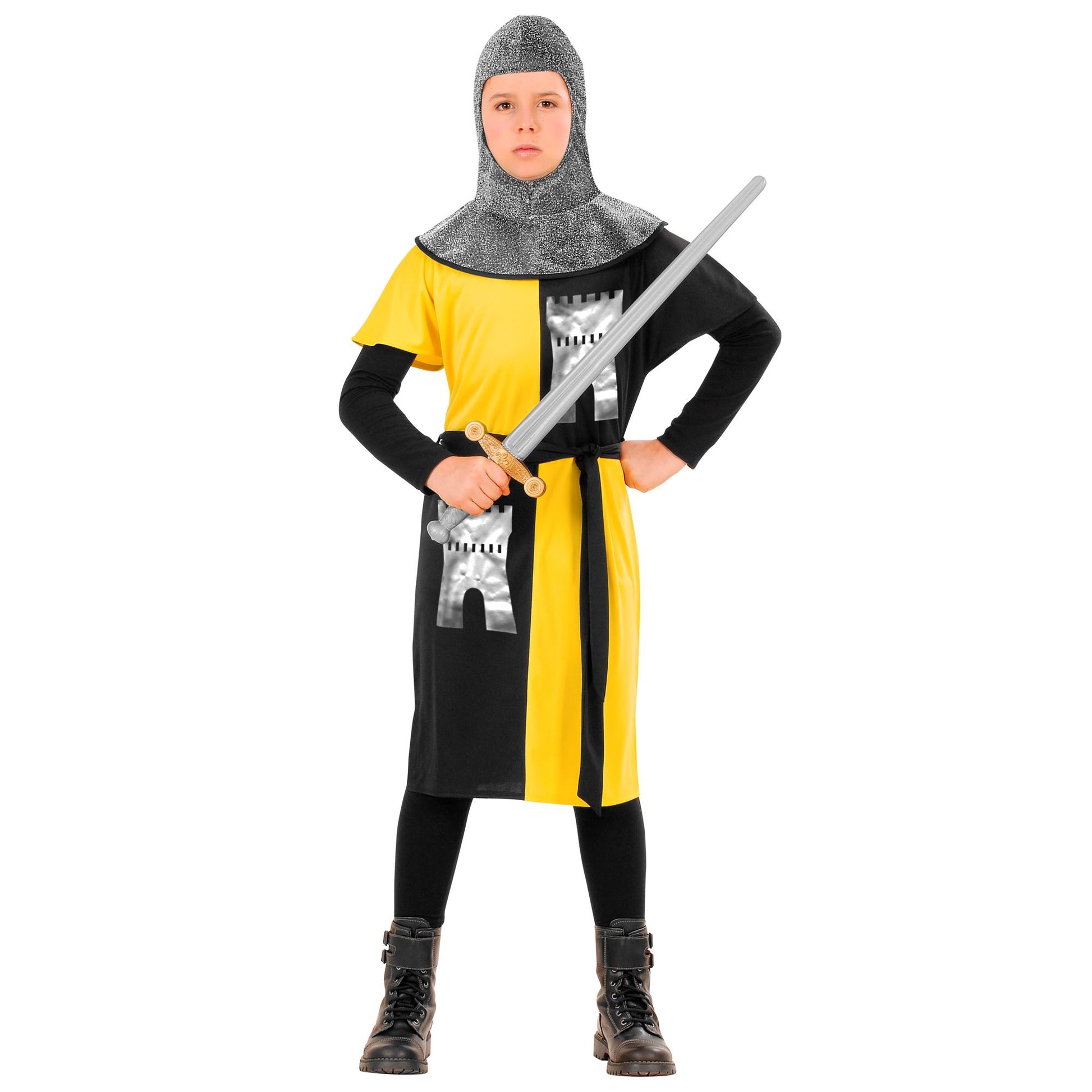 "MITTELALTERLICHER KRIEGER" - gelb (Coat, Gürtel, Kapuze) – Vorderansicht