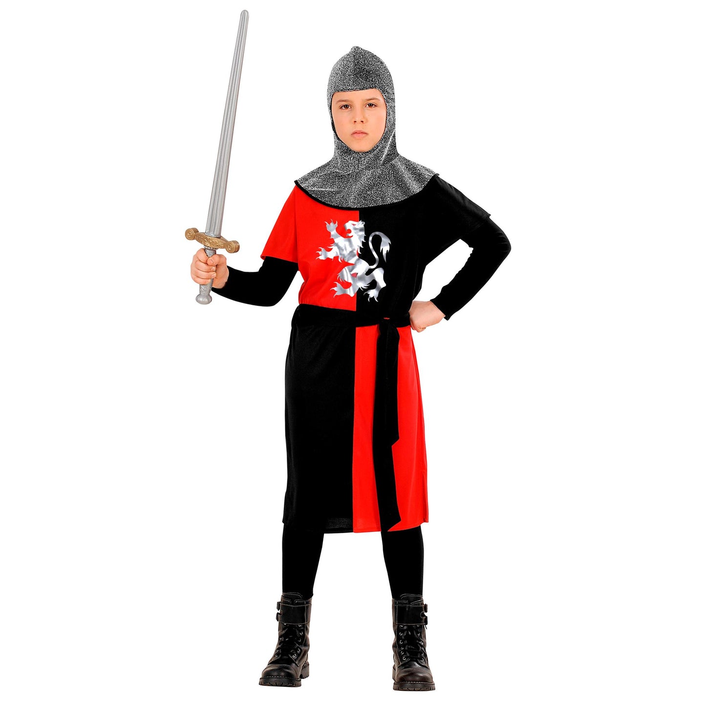"MITTELALTERLICHER KRIEGER" - rot (Coat, Gürtel, Kapuze) – Vorderansicht