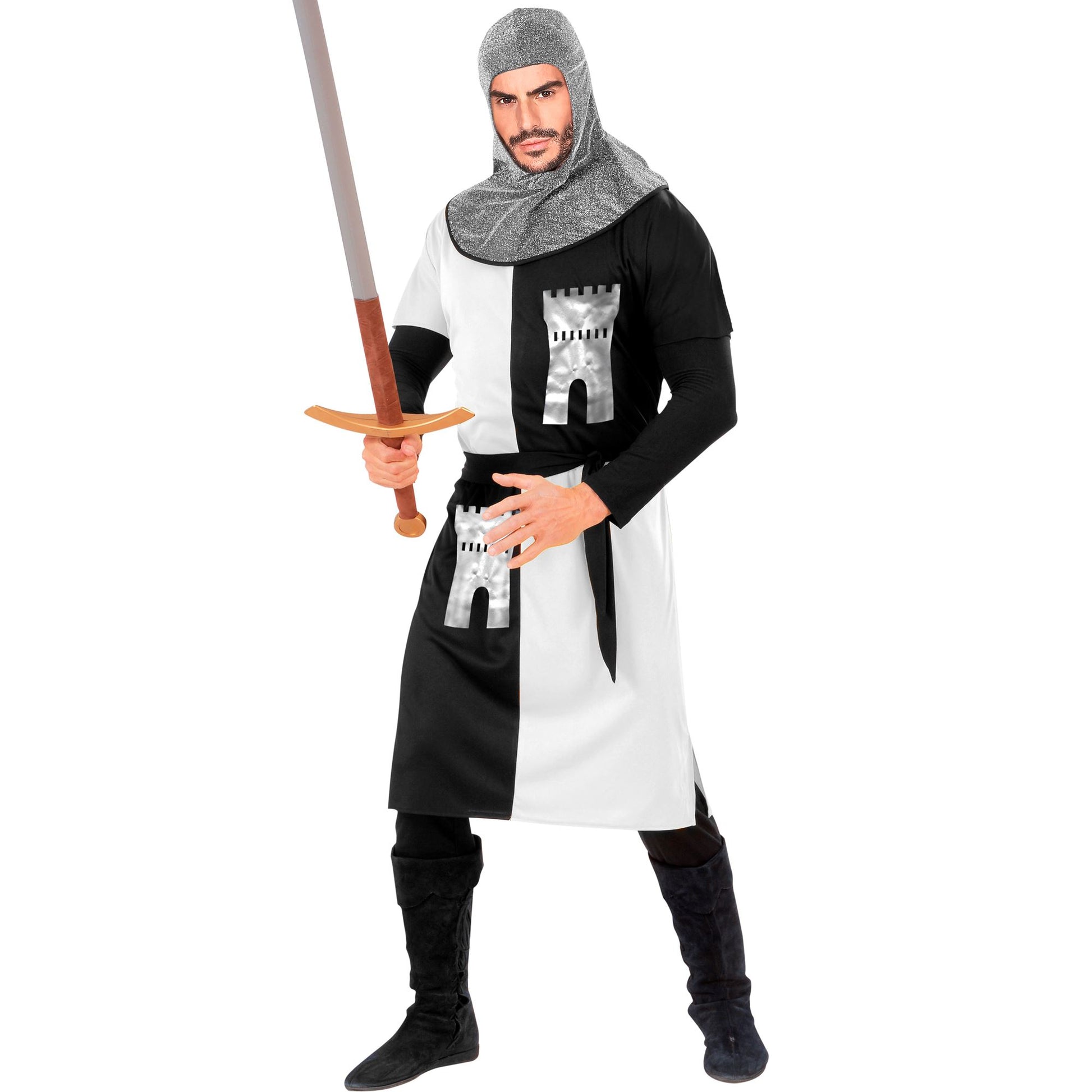 "MITTELALTERLICHER KRIEGER" - weiß (Coat, Gürtel, Kapuze) – Vorderansicht
