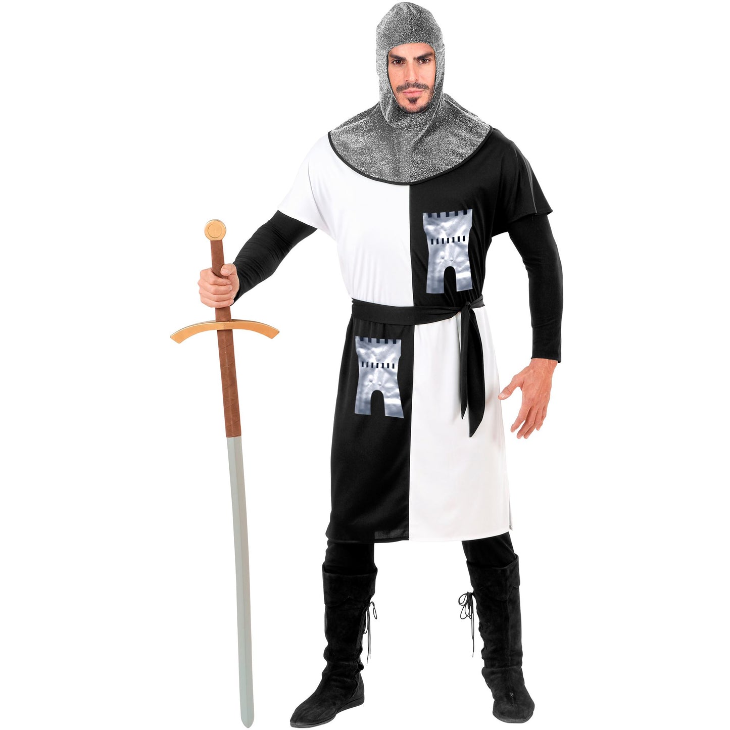 "MITTELALTERLICHER KRIEGER" - weiß (Coat, Gürtel, Kapuze) – Detailansicht