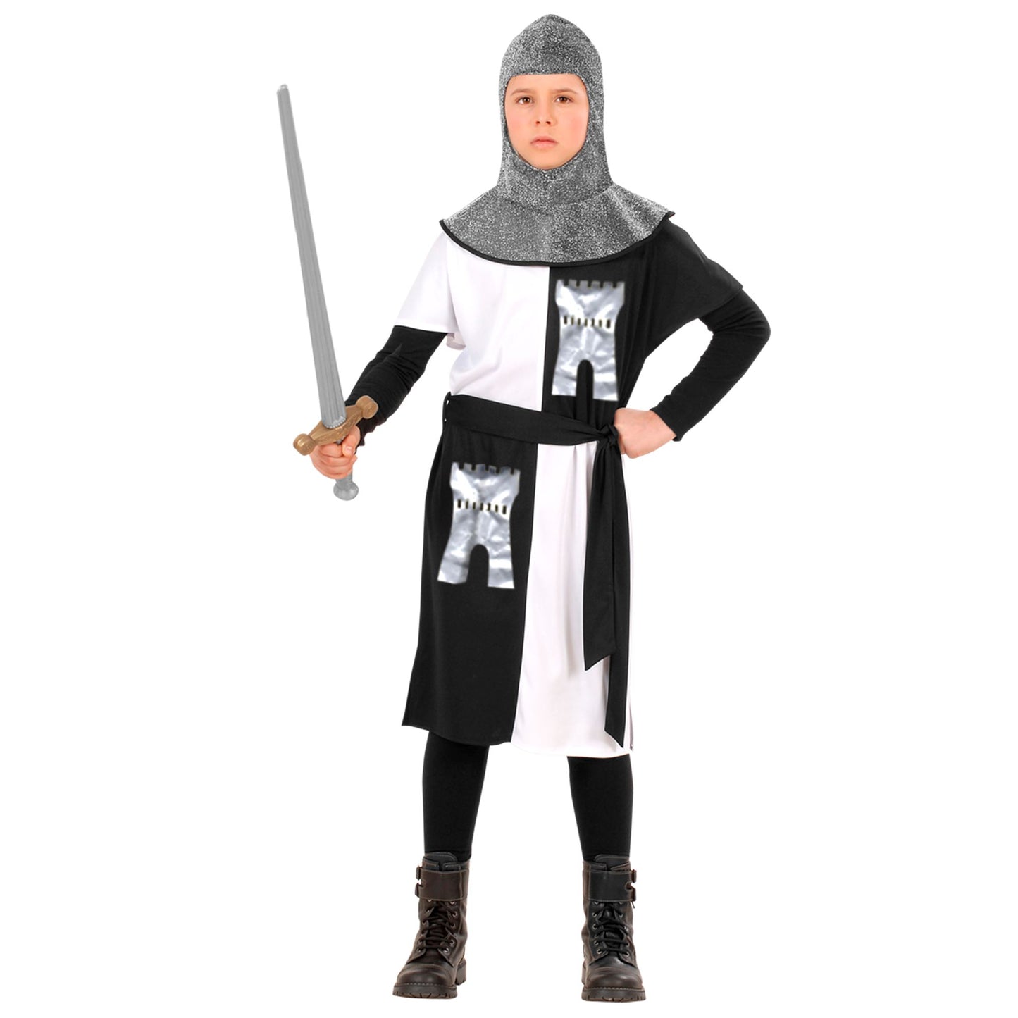 "MITTELALTERLICHER KRIEGER" - weiß (Coat, Gürtel, Kapuze) – Vorderansicht