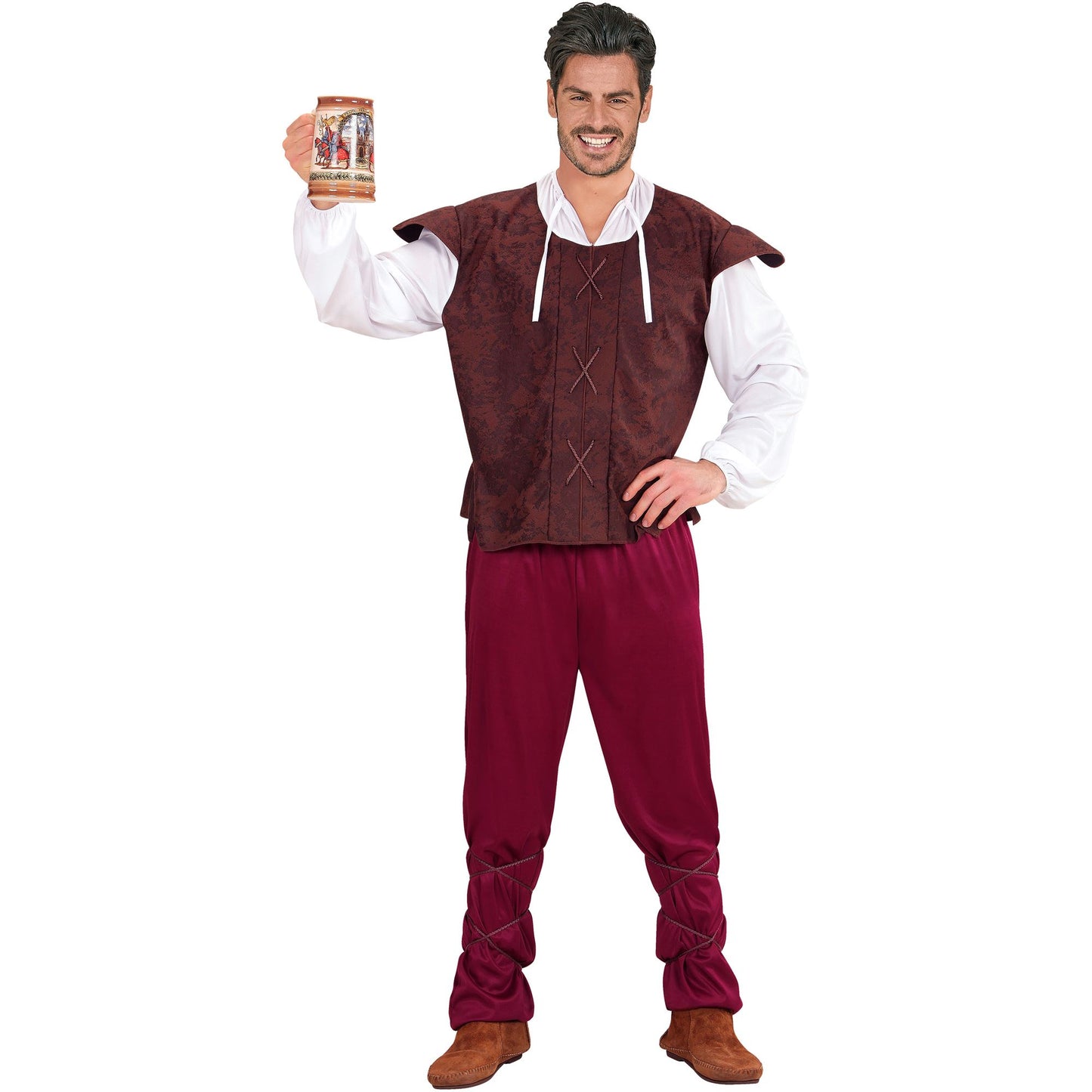 "MITTELALTERLICHER WIRT" (Hemd mit Weste, Hose, Schnüre für die Beine) – Vorderansicht