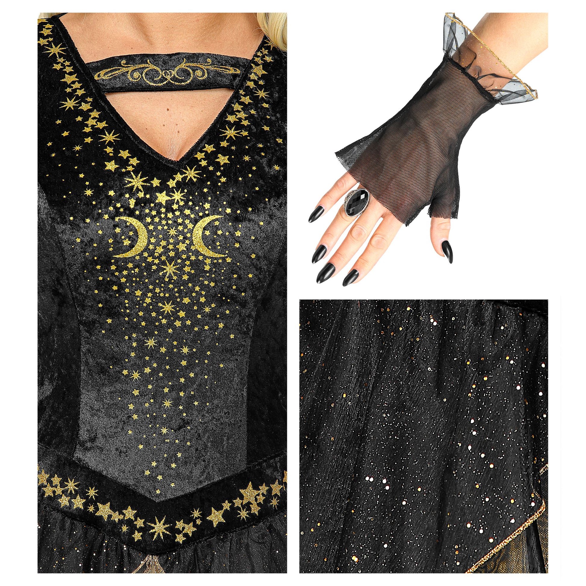 "MITTERNACHTSHEXE" (Kleid, Fingerlose Handschuhe, Minihut) – Ansicht 4