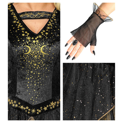 "MITTERNACHTSHEXE" (Kleid, Fingerlose Handschuhe, Minihut) – Ansicht 4