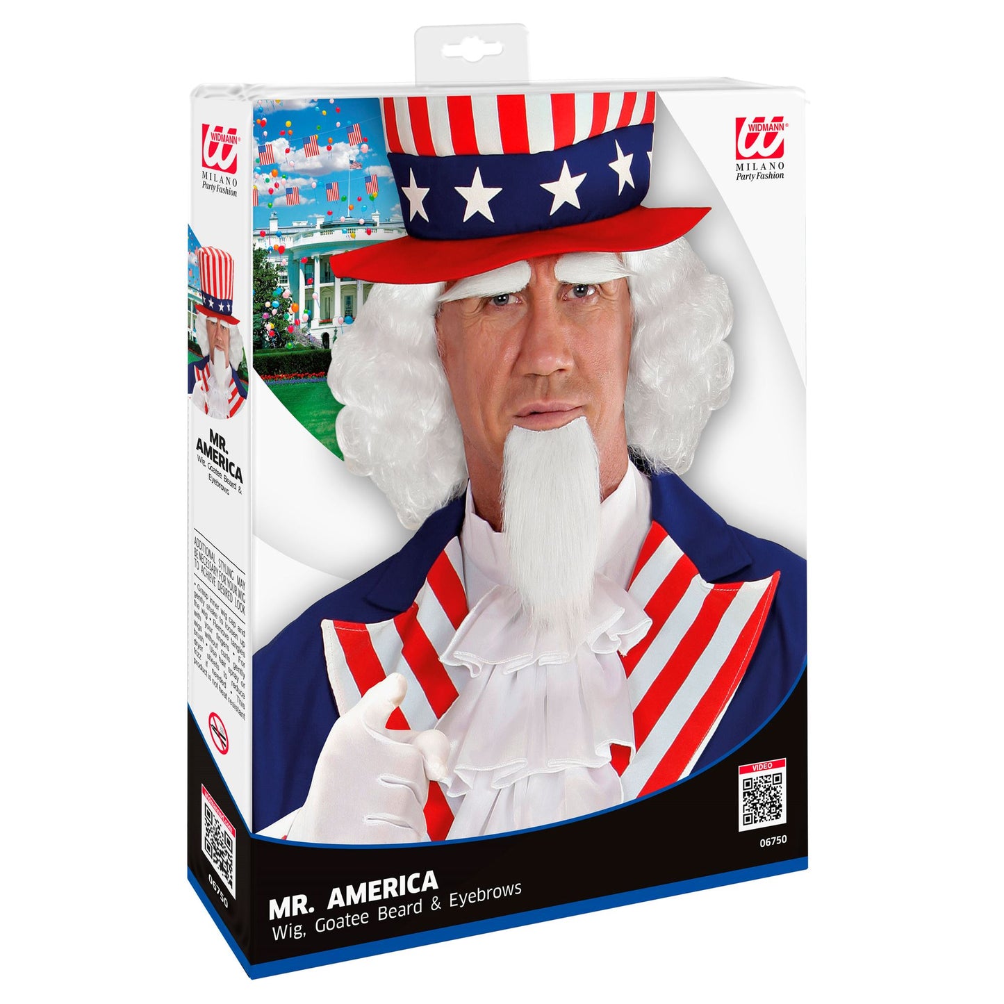 "MR. AMERICA PERÜCKE, SPITZBART & AUGENBRAUEN" in Box – Detailansicht
