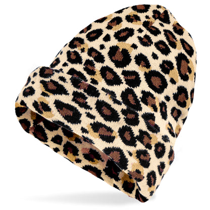 "MÜTZE BEANIE LEOPARDENMUSTER" Wolloptik – Vorderansicht